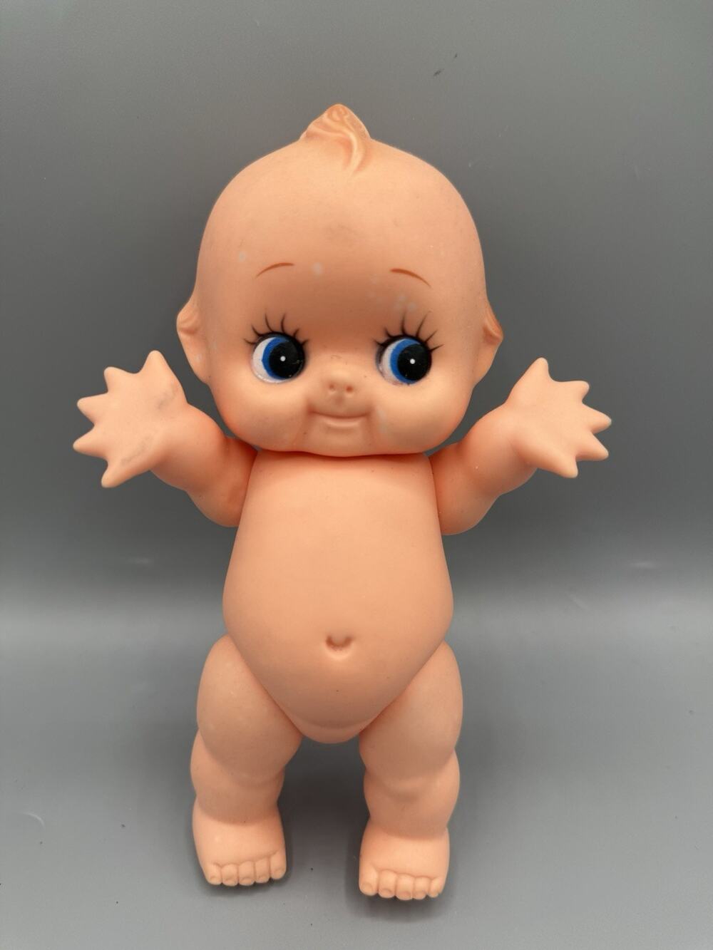 Vintage Kewpie Style Doll 8” Vinyl Rubber Blue Eyes Nude Baby Topknot